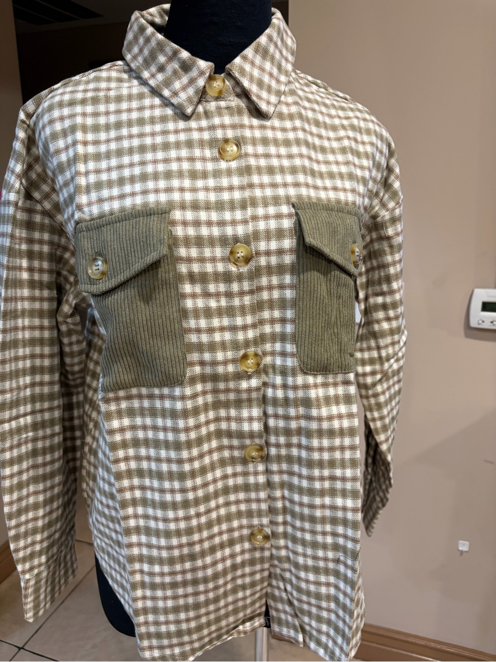 mine Olive & Cream Plaid Button-Front Shirt Flano